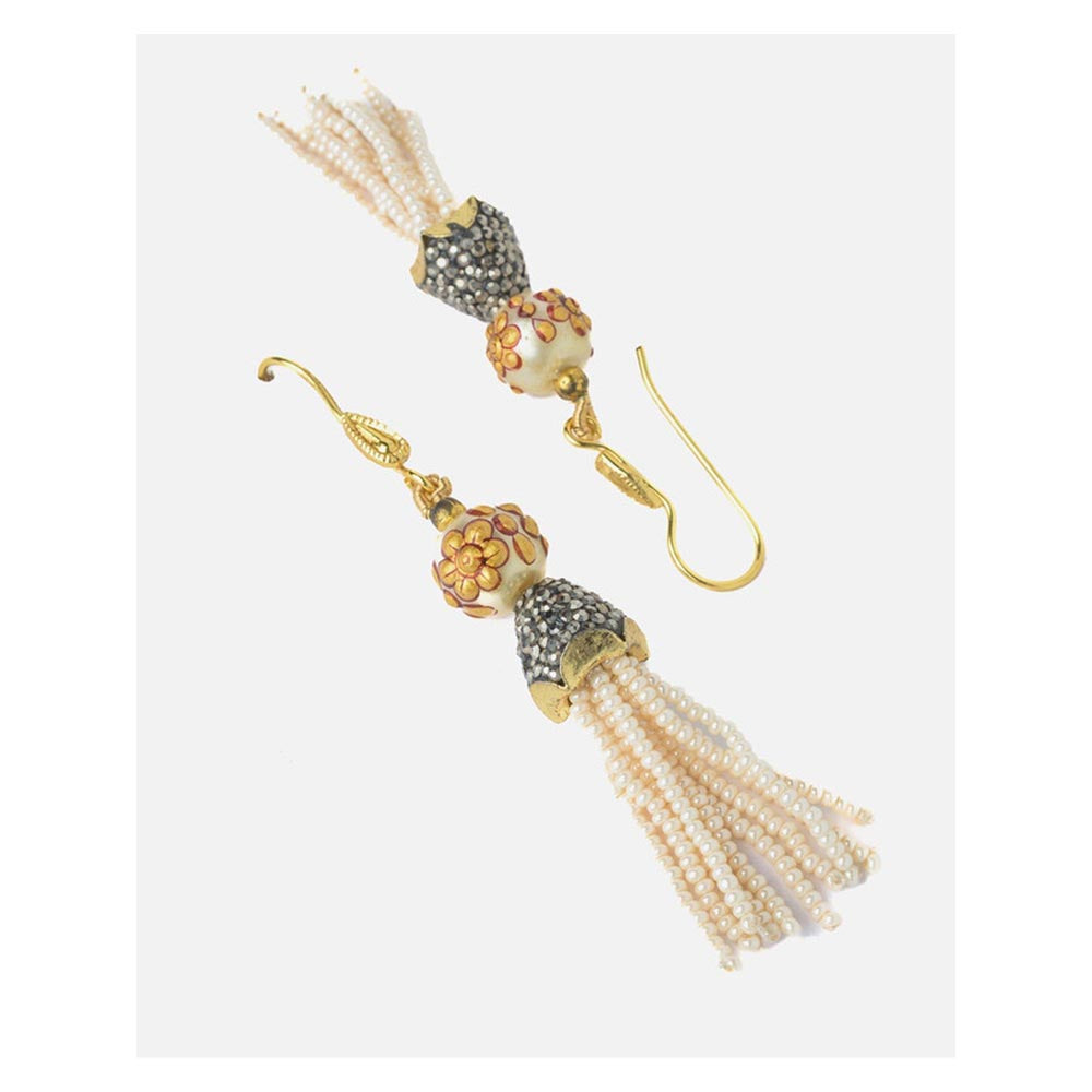 VIVINIA By Vidhi Mehra Gold Plated White Womens Tassel Earrings