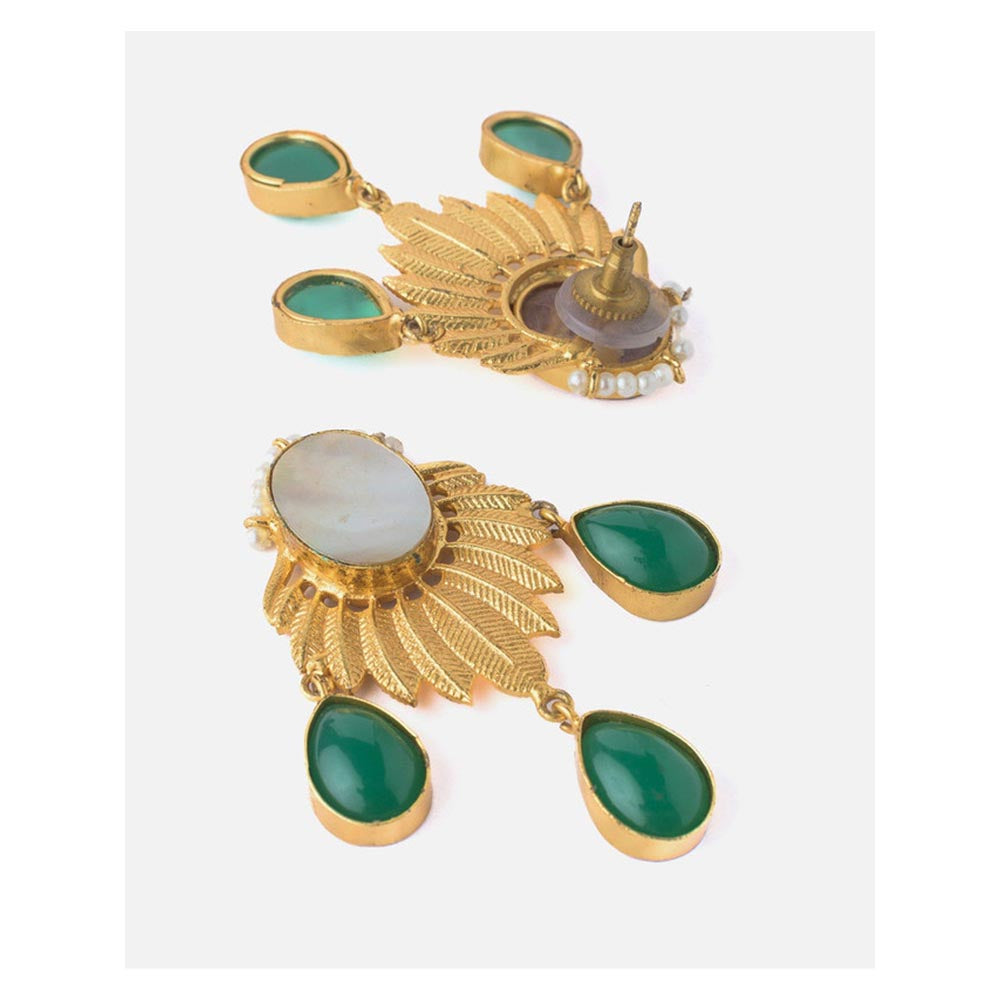 VIVINIA By Vidhi Mehra Gold Plated Green Womens Kundan And Polki Drop Earrings