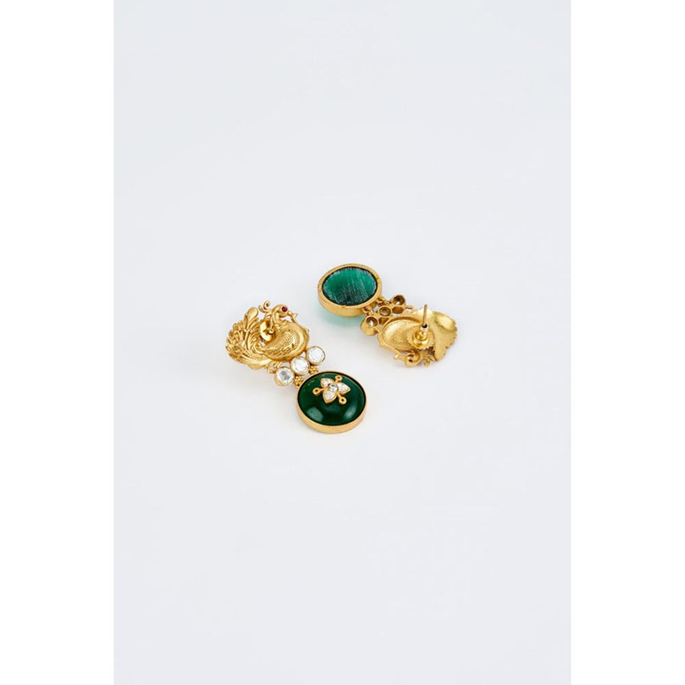 VIVINIA By Vidhi Mehra Burgundy Gold Plated Green Womens Kundan Polki Dangler Earrings