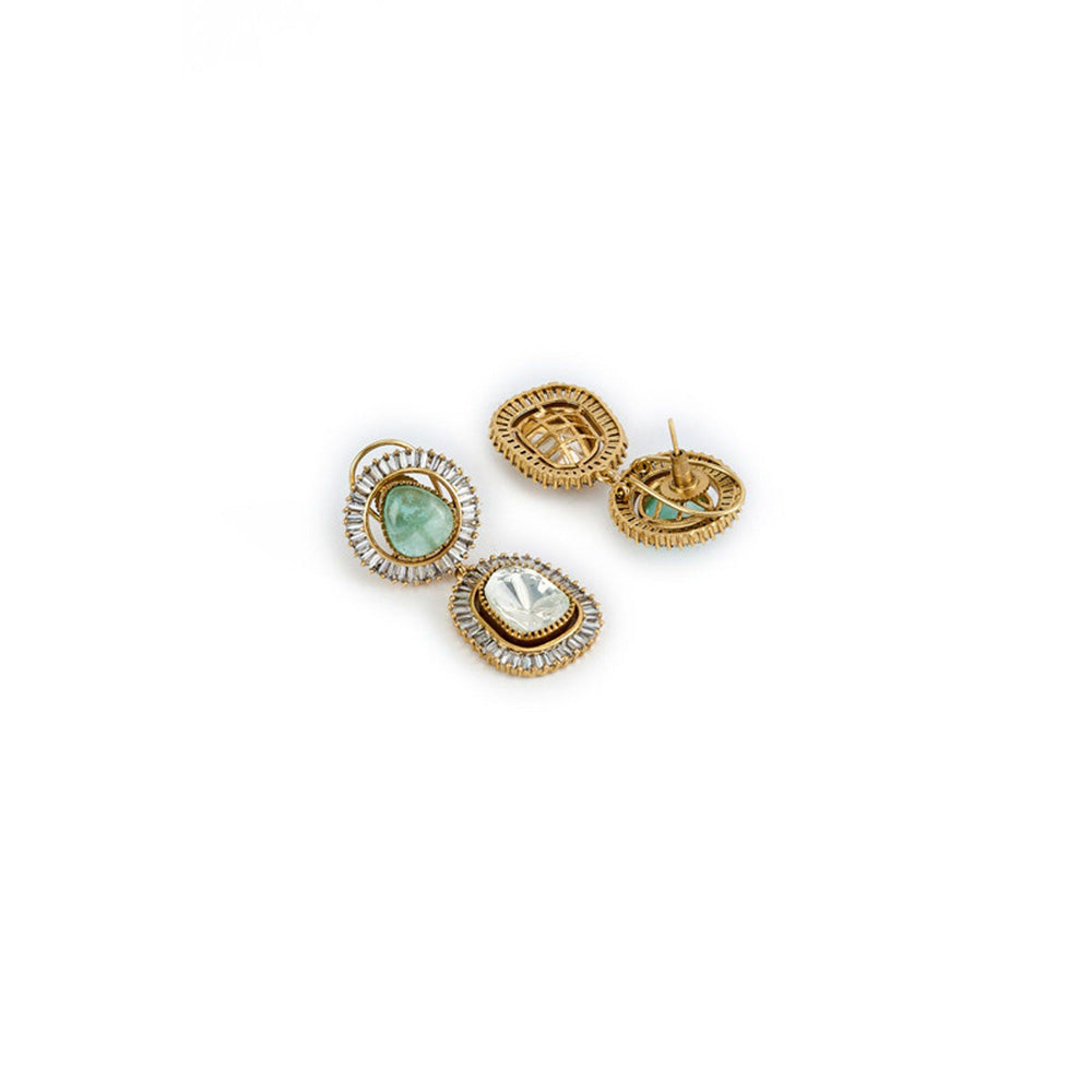 VIVINIA By Vidhi Mehra Burgundy Gold Plated Green Womens Kundan Polki Dangler Earrings
