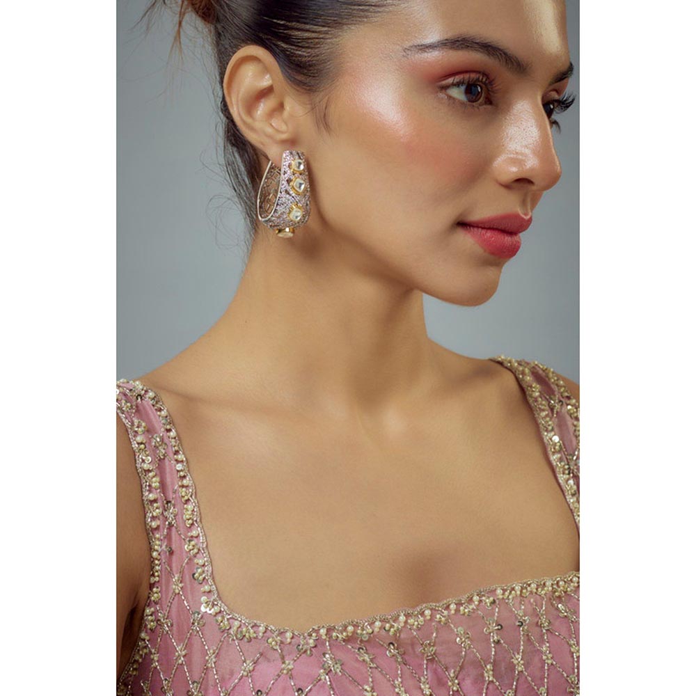 VIVINIA By Vidhi Mehra Florence Silver Plated Gold Zircon Womens Hoop Earrings