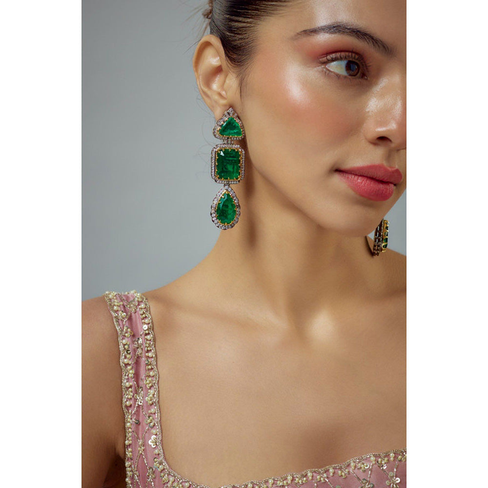 VIVINIA By Vidhi Mehra Florence Silver Plated Green Zircon Womens Danglers Earrings
