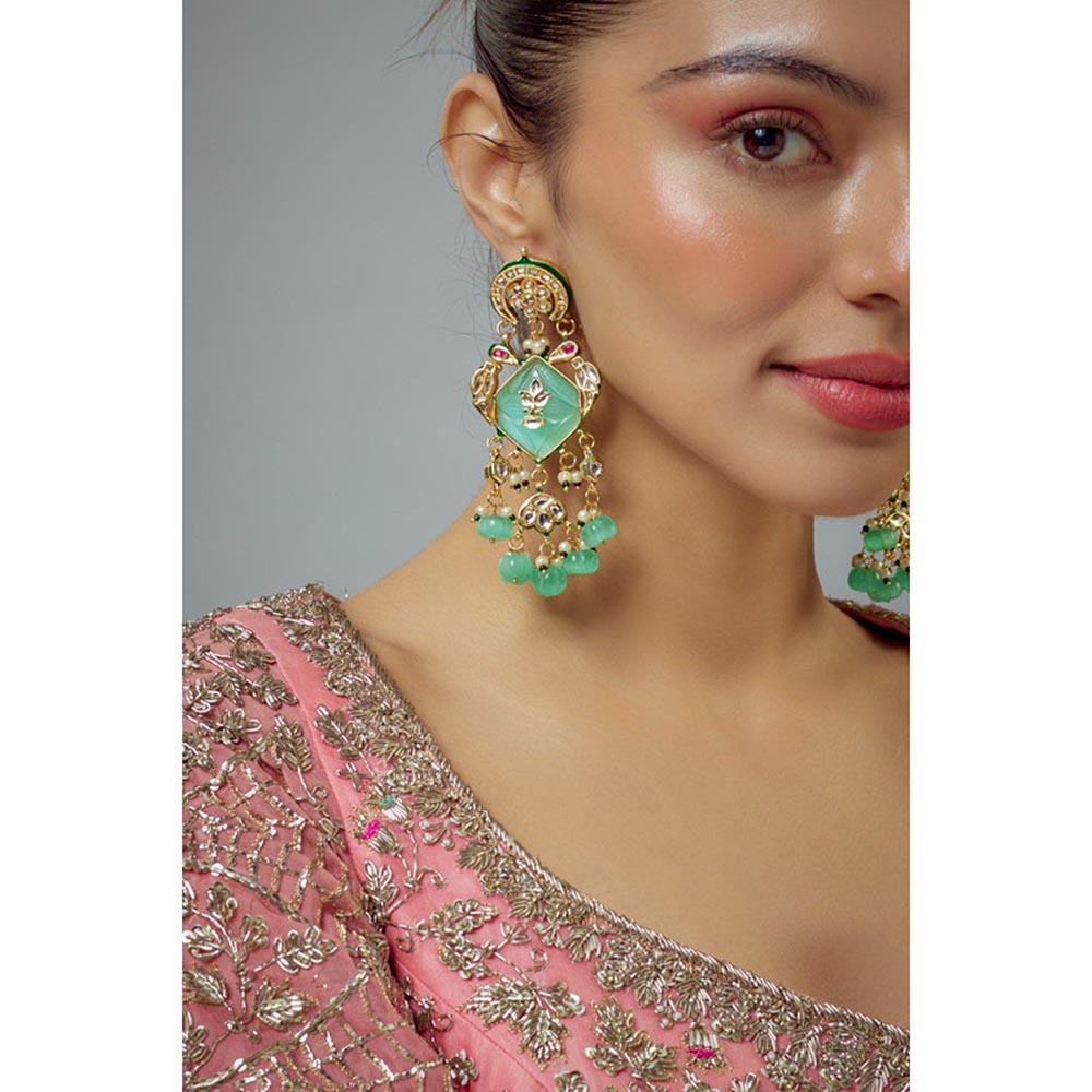 VIVINIA By Vidhi Mehra Saadgi Gold Plated Green Kundan Polki Womens Danglers Earrings