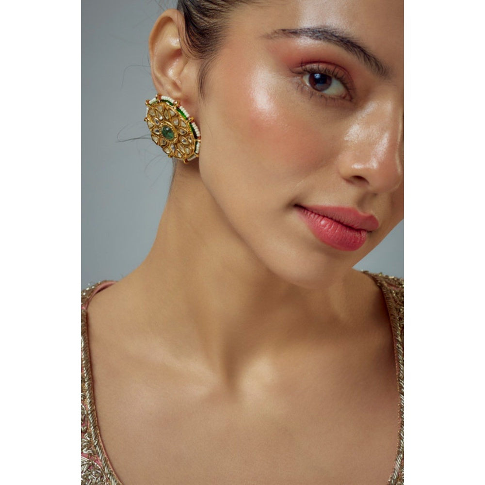 VIVINIA By Vidhi Mehra Saadgi Gold Plated Green Kundan Polki Womens Studs Earrings