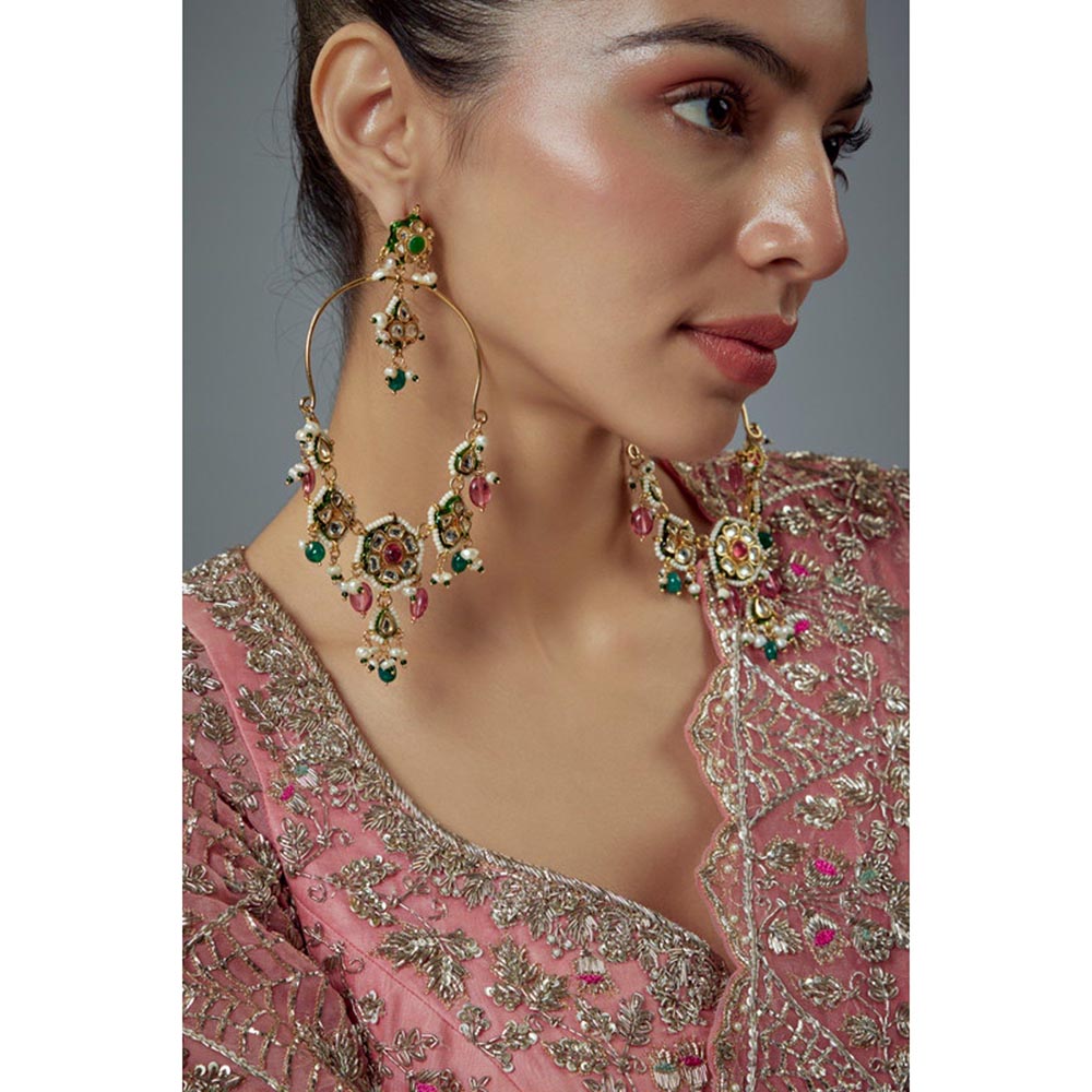 VIVINIA By Vidhi Mehra Saadgi Gold Plated Multicolored Kundan Polki Womens Danglers Earrings
