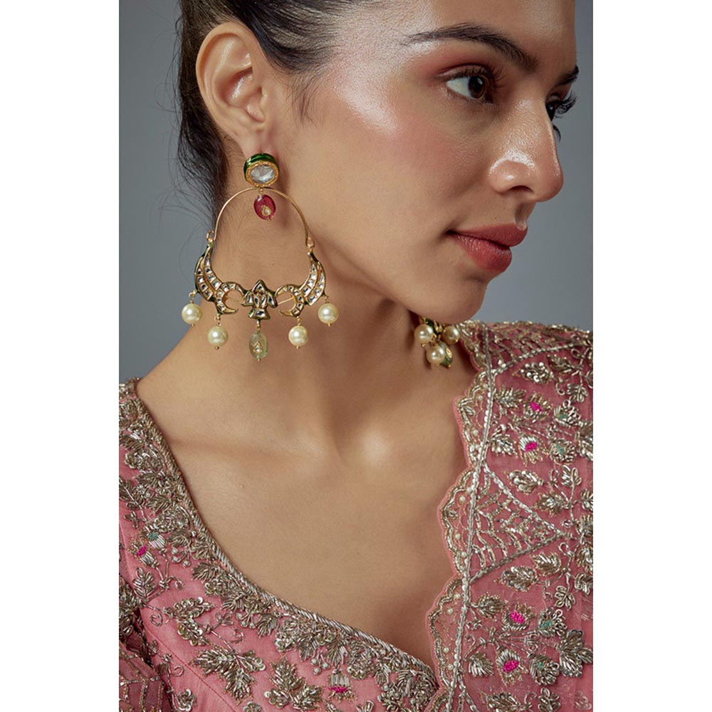 VIVINIA By Vidhi Mehra Saadgi Gold Plated Multicolored Kundan Polki Womens Danglers Earrings