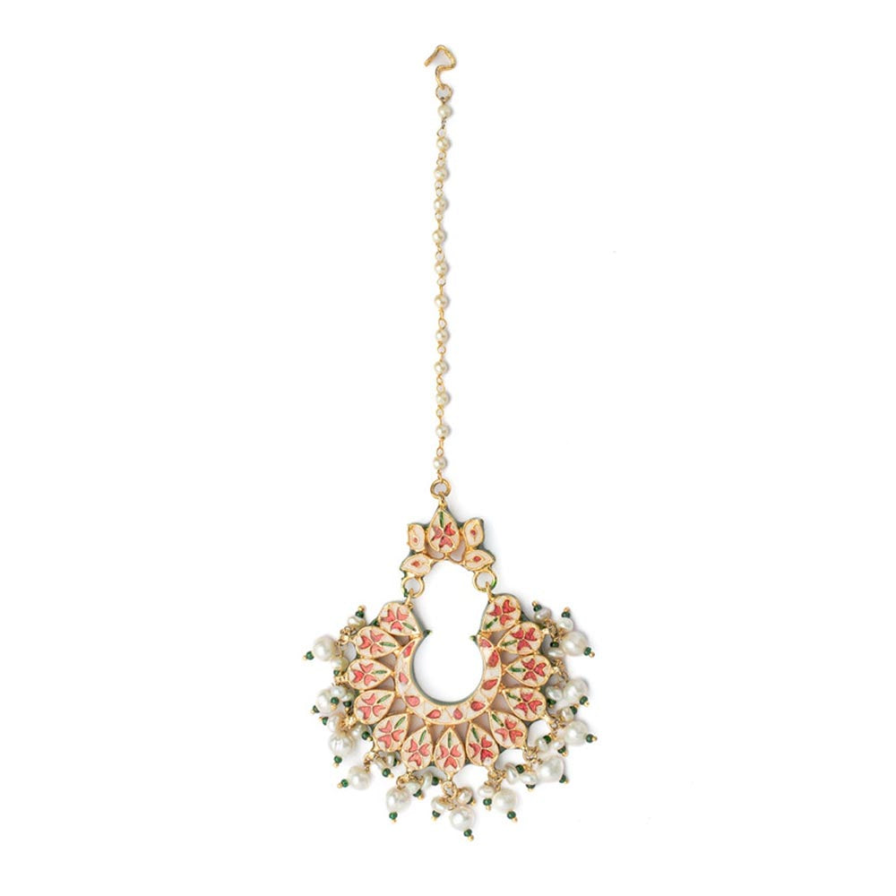 VIVINIA By Vidhi Mehra Gold Plated Multicolored Womens Kundan Polki Maangtikka
