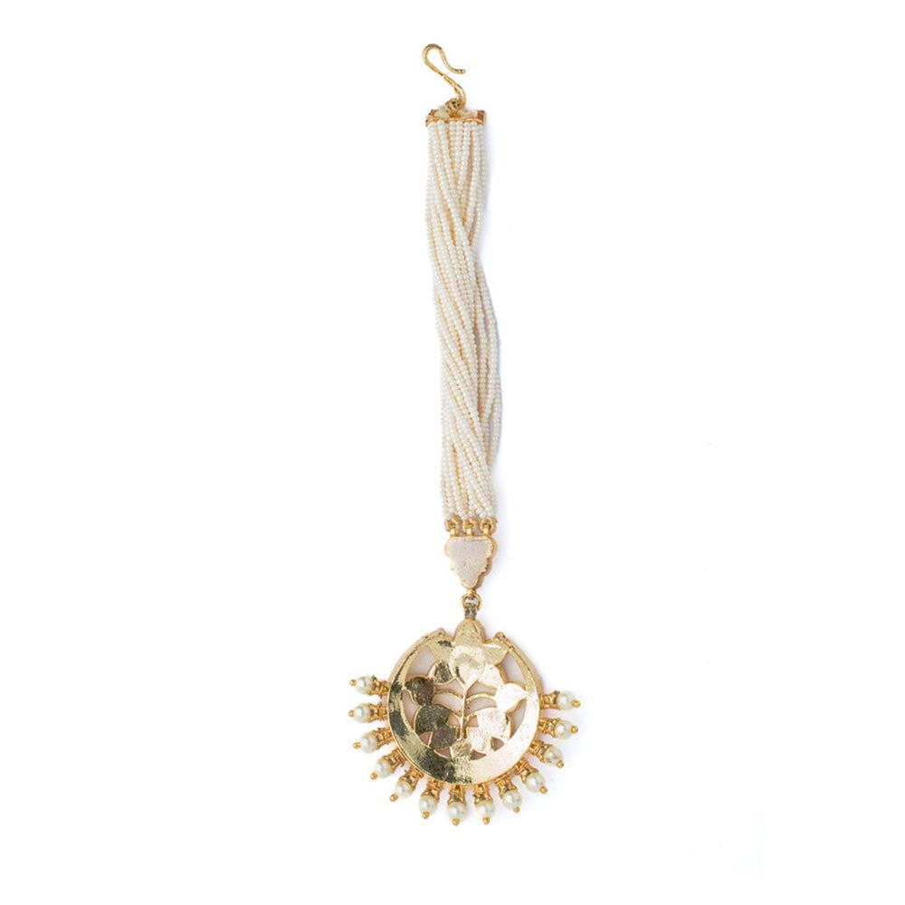 VIVINIA By Vidhi Mehra Gold Plated Pink Womens Kundan Polki Maangtikka