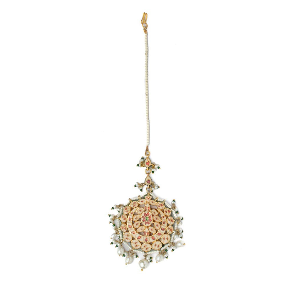 VIVINIA By Vidhi Mehra Gold Plated Pink Womens Kundan Polki Maangtikka