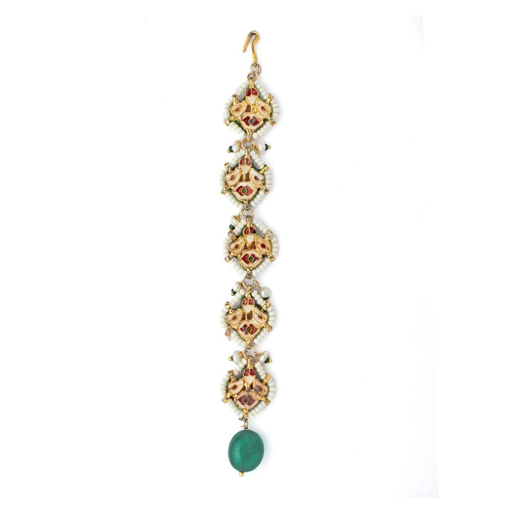 VIVINIA By Vidhi Mehra Gold Plated Green Womens Kundan Polki Maangtikka