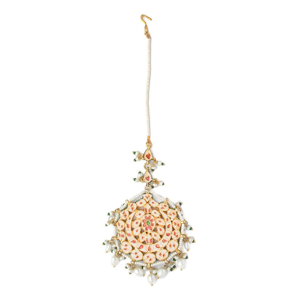 VIVINIA By Vidhi Mehra Gold Plated Multicolored Womens Kundan Polki Maangtikka