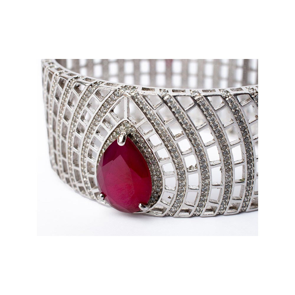 VIVINIA By Vidhi Mehra Silver Plated Pink Womens Kada