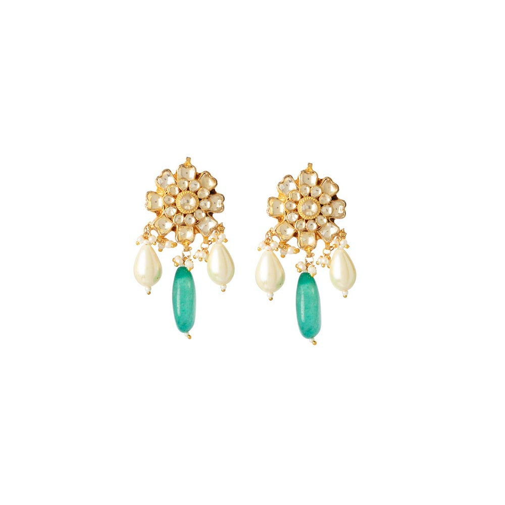 VIVINIA By Vidhi Mehra Gold Plated Green Womens Pearl Choker Necklace Set With Earrings