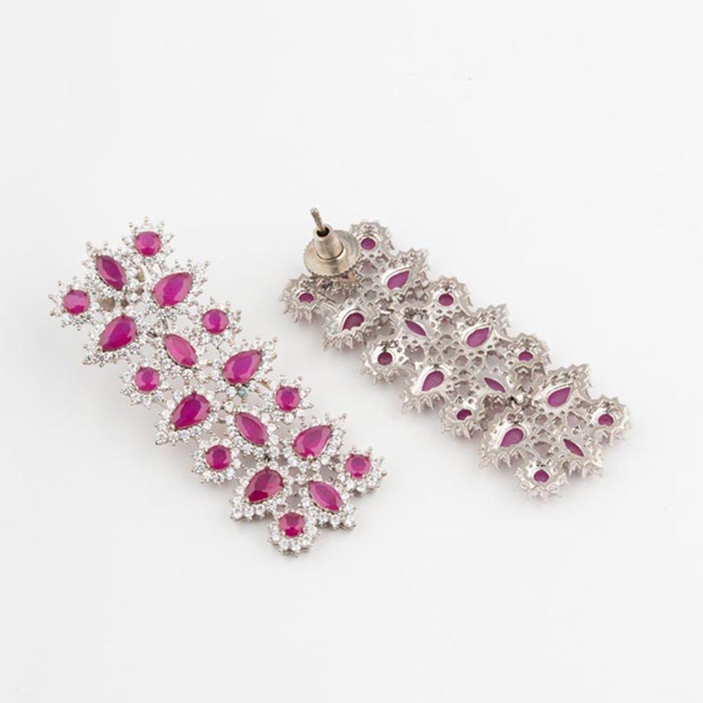 VIVINIA By Vidhi Mehra Silver Plated Pink Womens Zircon Choker Necklace Set With Earrings
