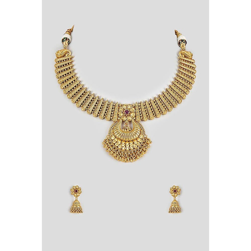 VIVINIA By Vidhi Mehra Gold Plated Womens Temple Short Necklace Set With Earrings