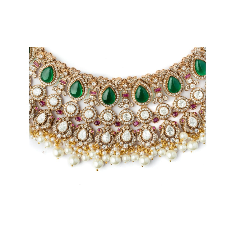 VIVINIA By Vidhi Mehra Gold Plated Green Womens Kundan Polki NecklaceSets