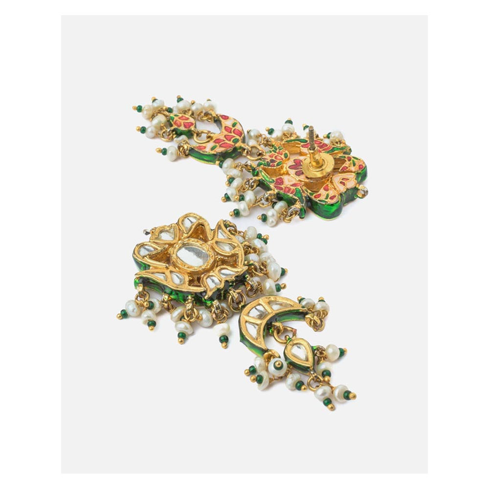 VIVINIA By Vidhi Mehra Saadgi Gold Plated Green Womens Short Necklace Set With Earrings