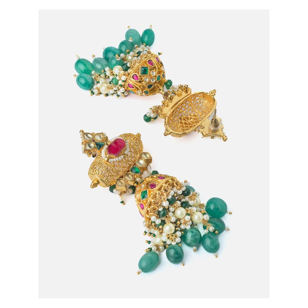 VIVINIA By Vidhi Mehra Saadgi Gold Plated Green Womens Choker Necklace Set With Earrings