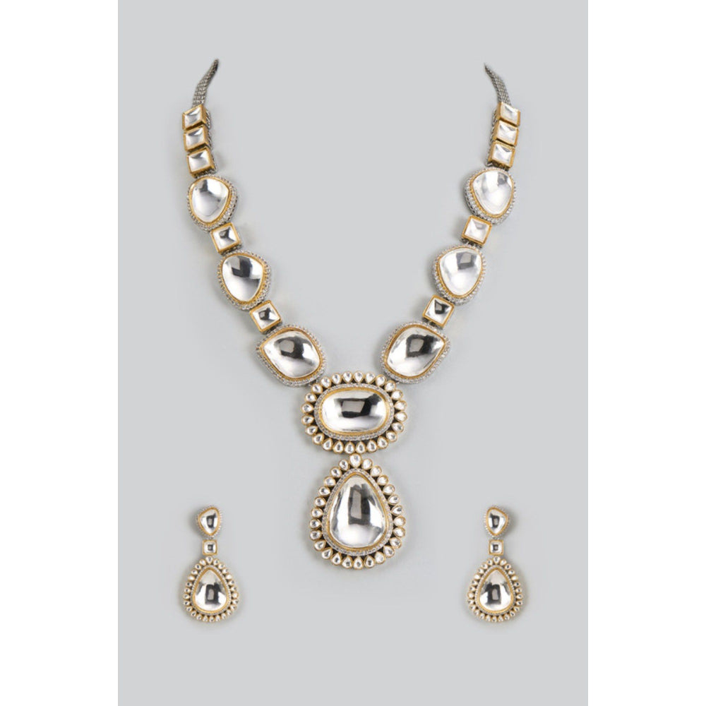 VIVINIA By Vidhi Mehra Silver Plated Gold Womens Kundan Short Necklace Set With Earrings