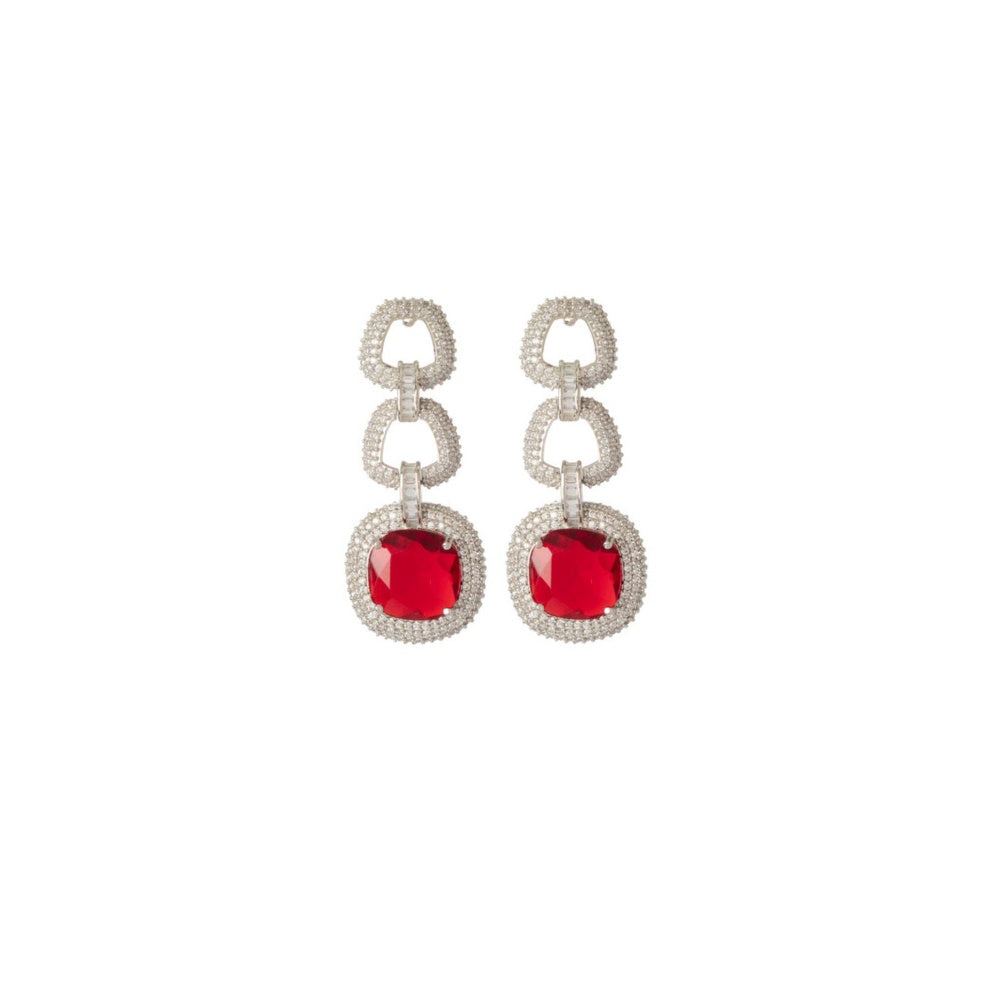 VIVINIA By Vidhi Mehra Zia Silver Plated Red Womens Ruby Synthetic Zircon Necklace Sets
