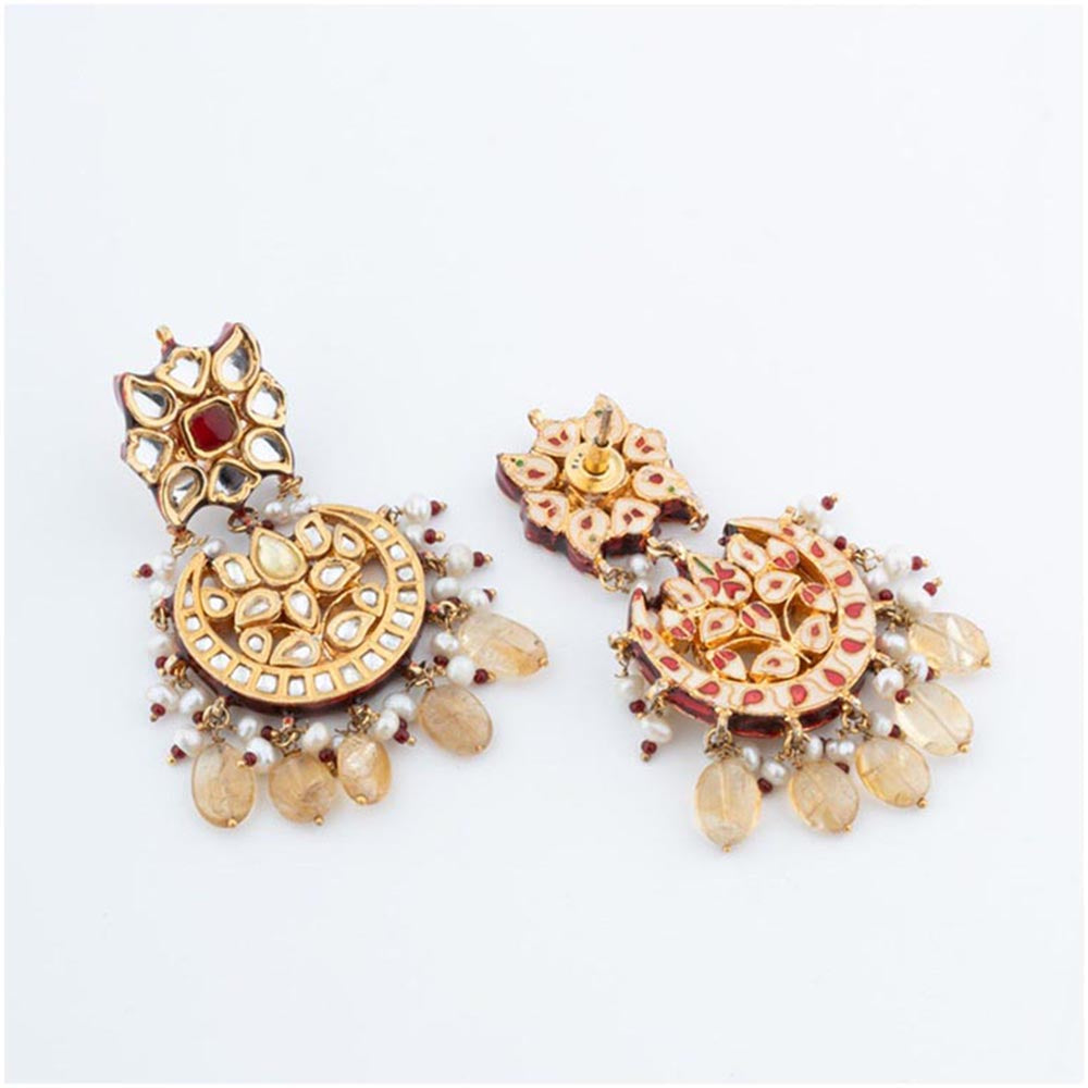 VIVINIA By Vidhi Mehra Gold Plated Yellow And Red Womens Kundan Choker Necklace Set