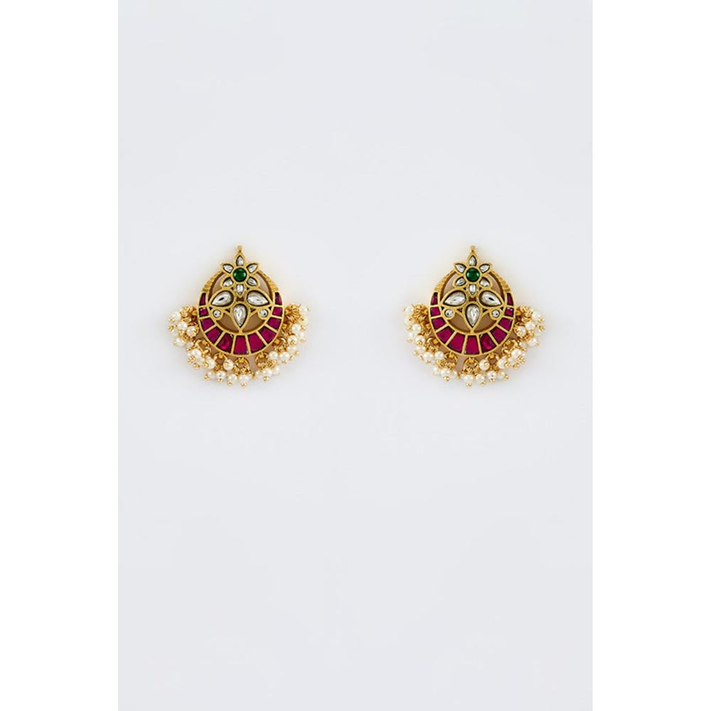 VIVINIA By Vidhi Mehra Saadgi Gold Plated White Womens Kundan Polki Long Necklace Set
