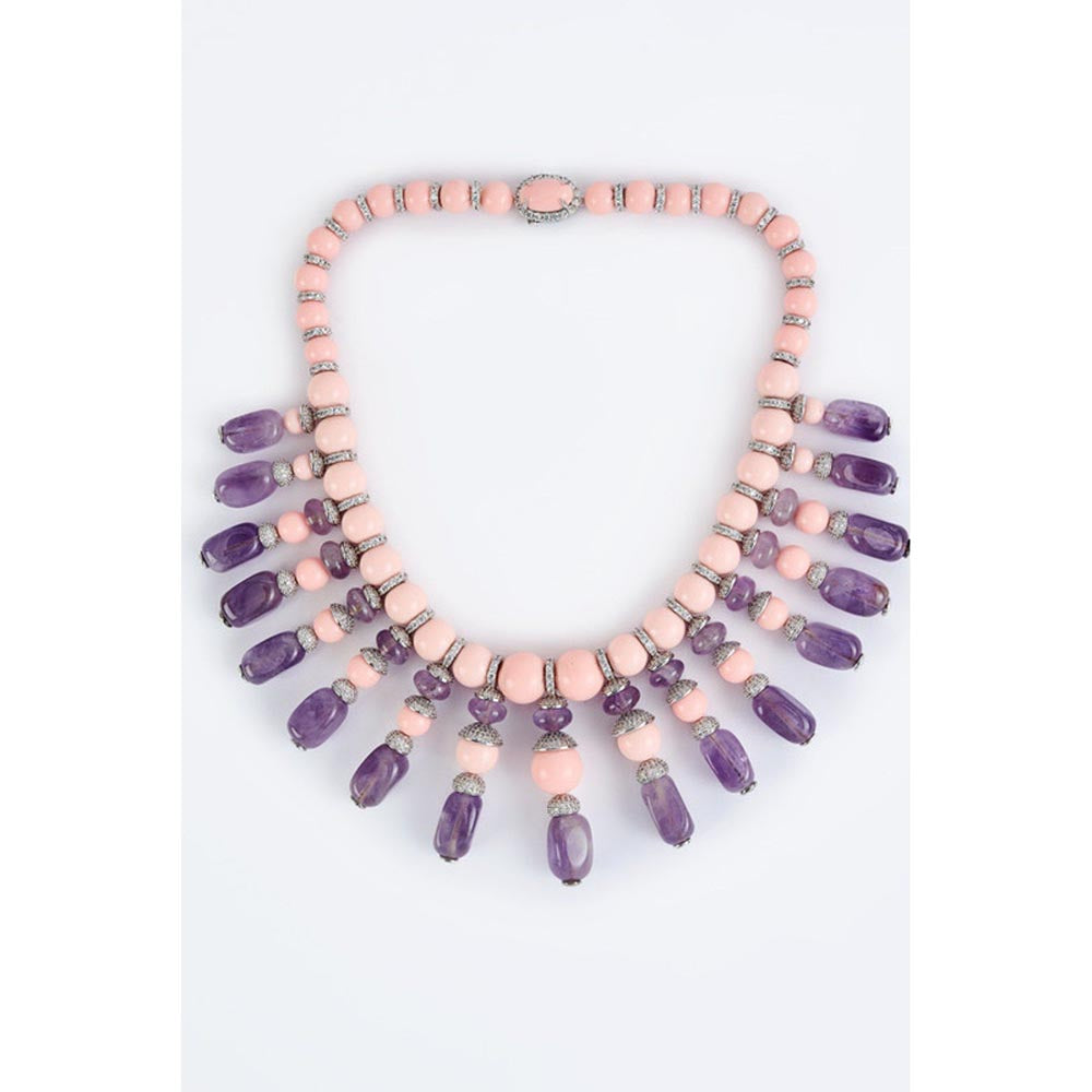 VIVINIA By Vidhi Mehra Florence Pink And Purple Womens Beaded Short Necklace Set