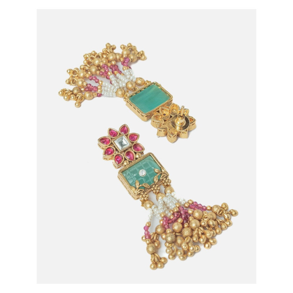 VIVINIA By Vidhi Mehra Isvaraah 2.0 Gold Plated Pink Long Necklace Set With Earrings