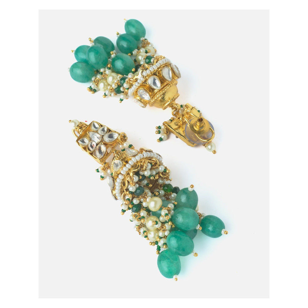 VIVINIA By Vidhi Mehra Gold Plated Green Womens Kundan Choker Necklace Set With Earrings