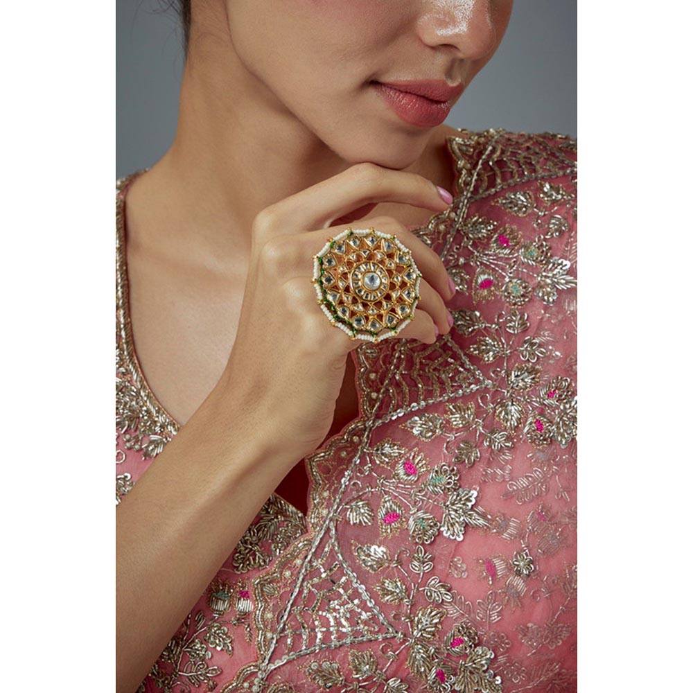 VIVINIA By Vidhi Mehra Saadgi Gold Plated Kundan Polki Womens Ring