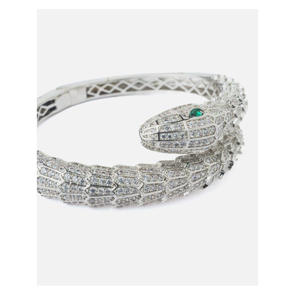 VIVINIA By Vidhi Mehra Silver Plated Green Zircon Womens Kada