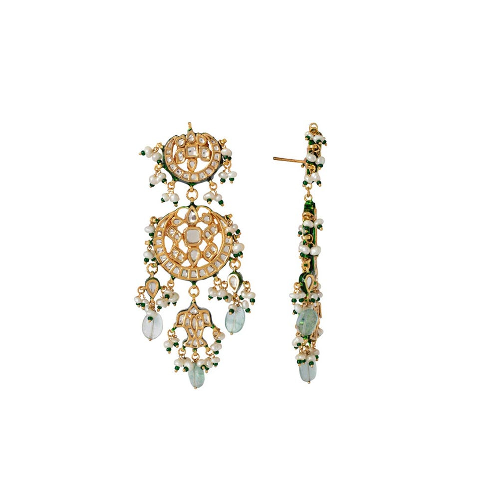 VIVINIA By Vidhi Mehra Inaayat Gold Plated Green Womens Kundan Polki Earrings