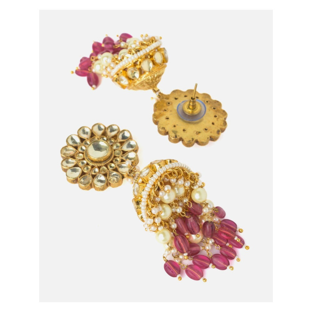 VIVINIA By Vidhi Mehra Gold Plated Pink Womens Jhumka Earrings