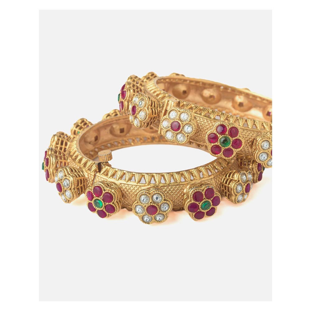 VIVINIA By Vidhi Mehra Gold Plated Red Synthetic Stone Womens Bangles