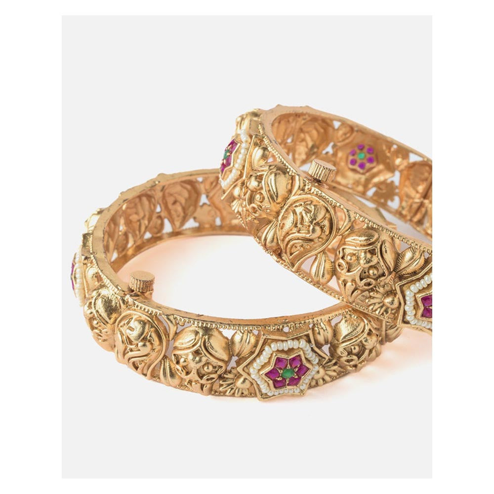 VIVINIA By Vidhi Mehra Gold Plated Pink Temple Womens Bangles