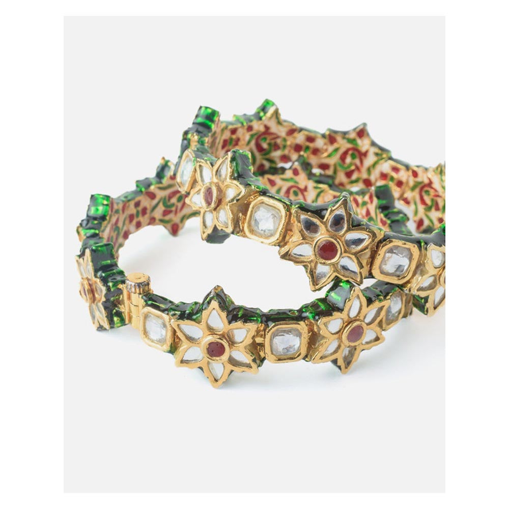VIVINIA By Vidhi Mehra Gold Plated Red Kundan Polki Womens Bangles
