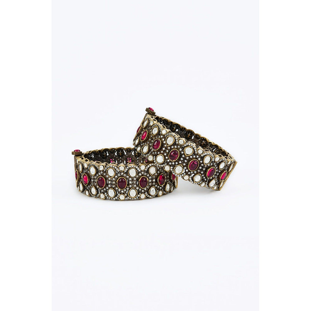 VIVINIA By Vidhi Mehra Florence Gold Plated Red Womens Kundan Polki Bangles