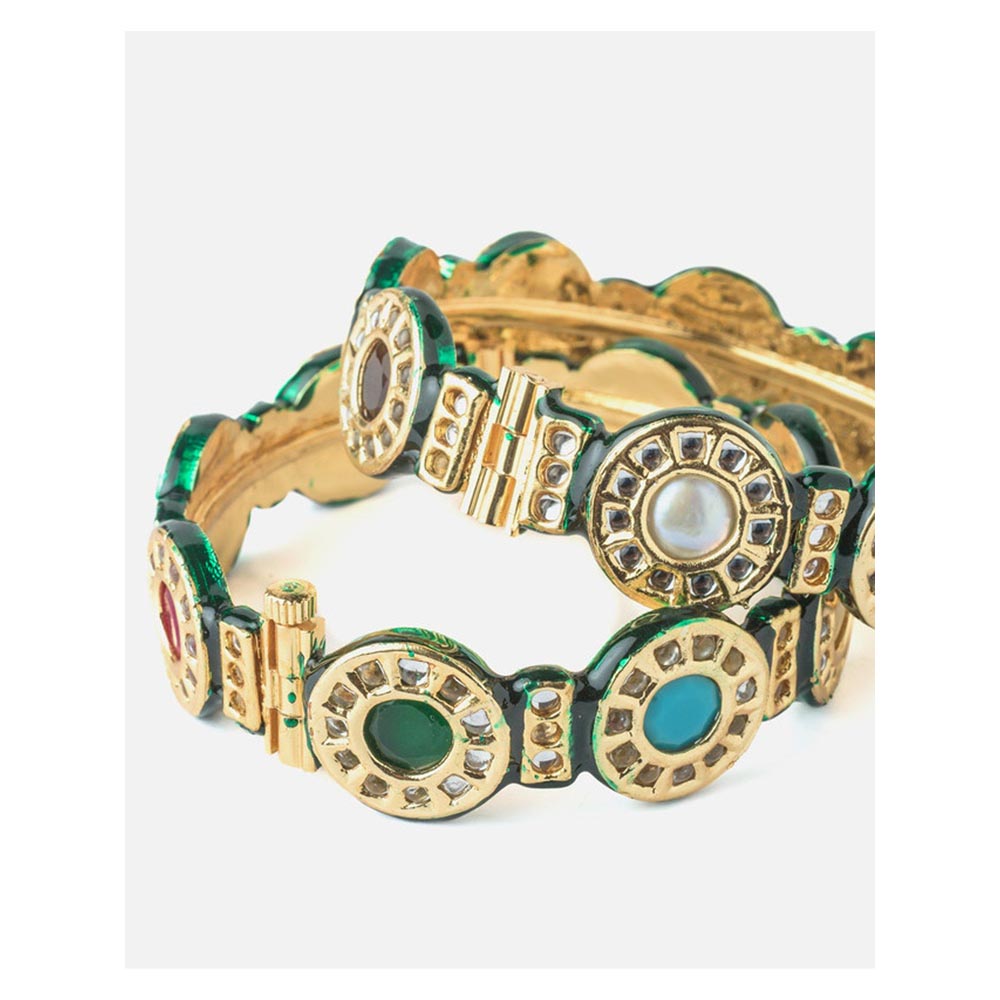 VIVINIA By Vidhi Mehra Gold Plated Multi Colored Kundan Polki Womens Bangles