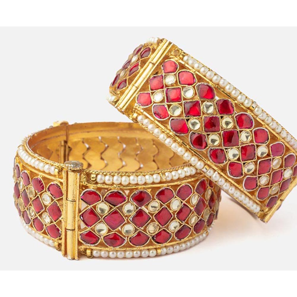 VIVINIA By Vidhi Mehra Gold Plated Red Womens Kundan Polki Bangles
