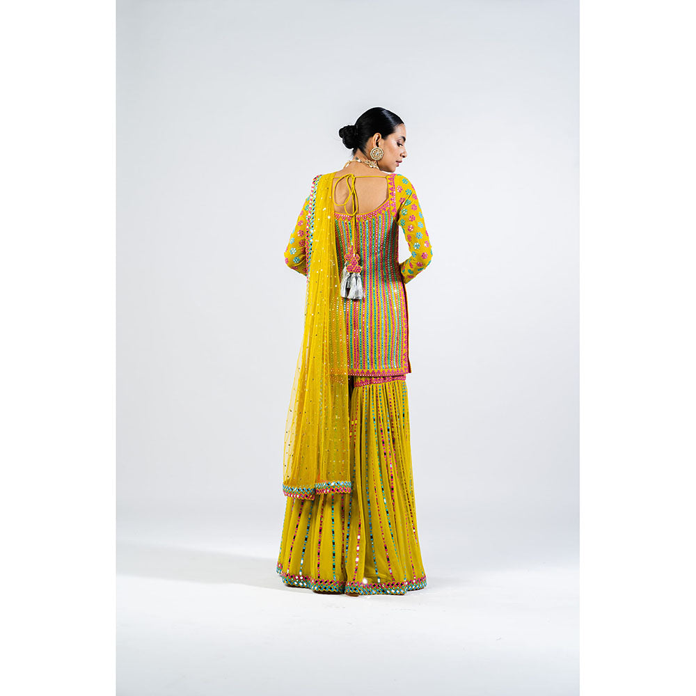 Vvani by Vani Vats Multi Color Moss Green Kurti with Sharara & Dupatta (Set of 3)