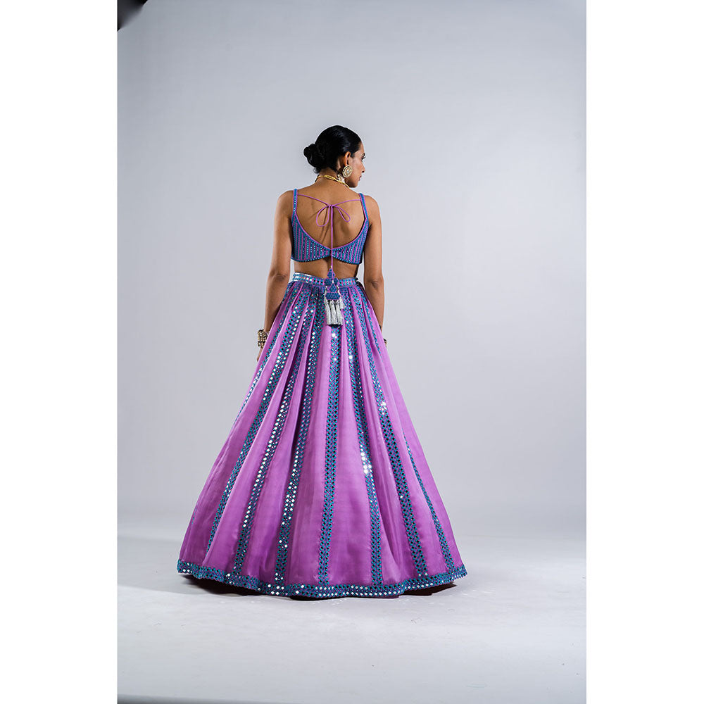 Vvani by Vani Vats Lavender Mirror Seam Blouse with Lehenga & Dupatta (Set of 3)