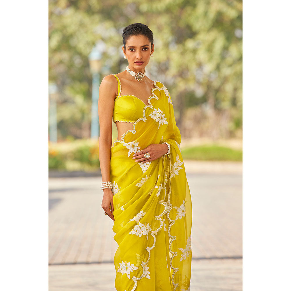 Vvani by Vani Vats Moss Green Flower Saree & Stitched Blouse