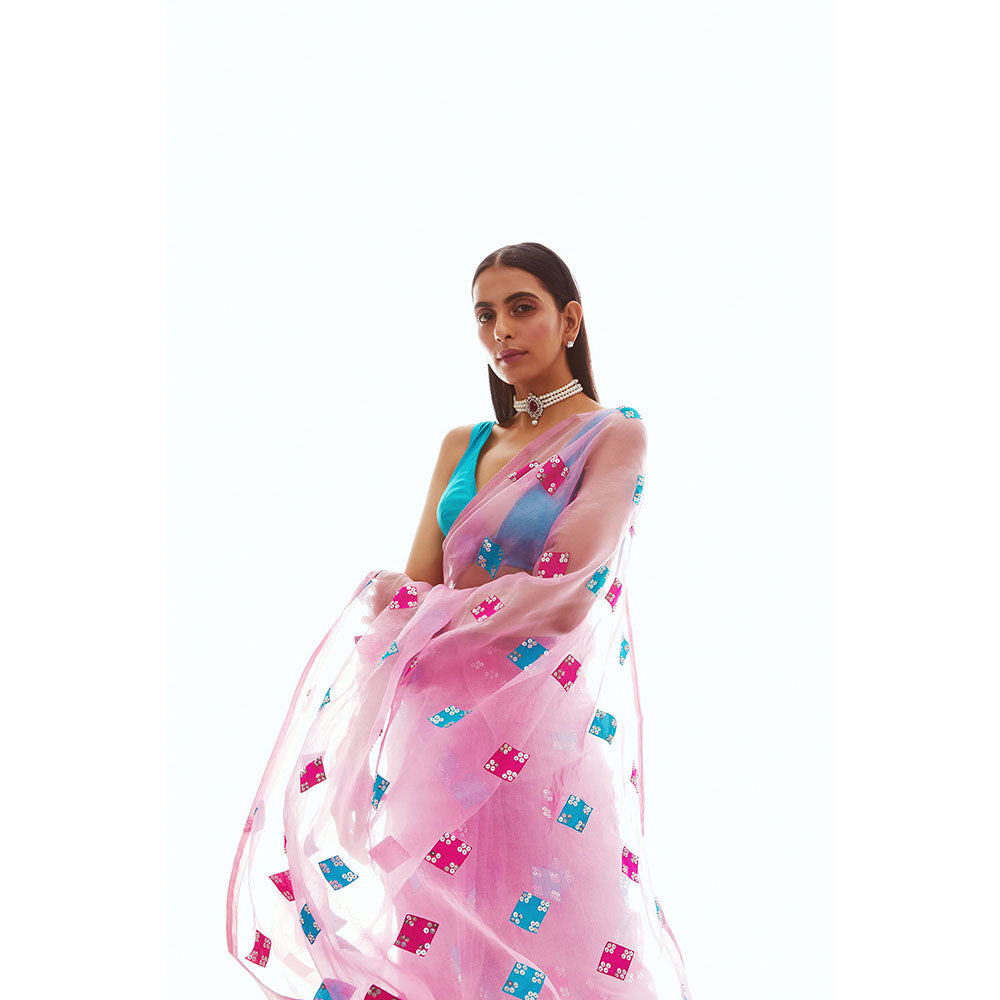 Vvani by Vani Vats Onion Pink Applique Saree & Stitched Blouse
