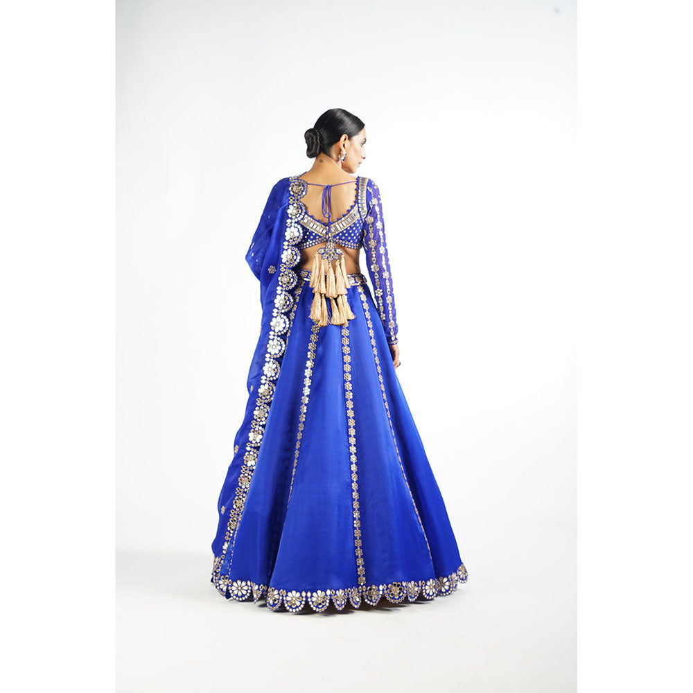 Vvani by Vani Vats Royal Blue Embroidered Blouse with Lehenga & Dupatta (Set of 3)