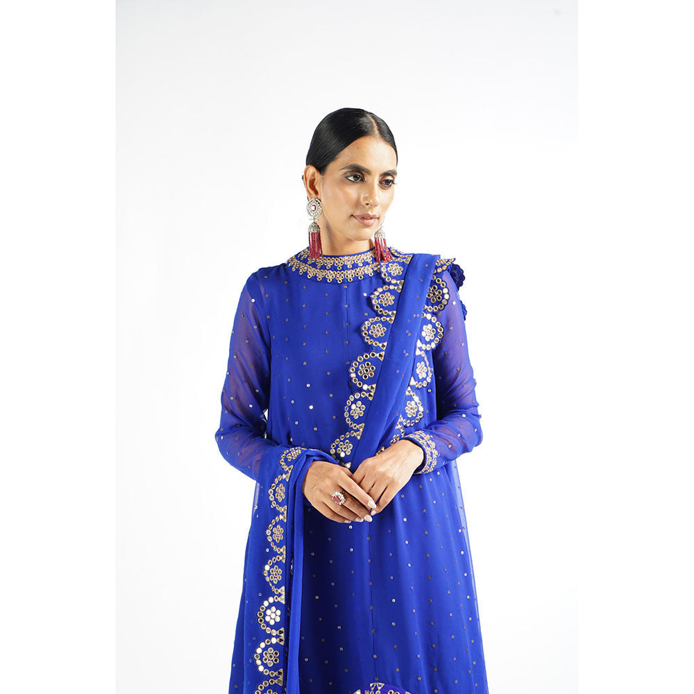 Vvani by Vani Vats Royal Blue Scallop Kurta & Pant with Dupatta (Set of 3)