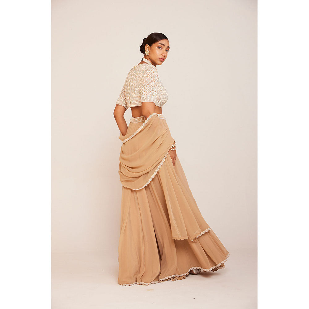 Vvani by Vani Vats Pearl Embellished Blouse with Lehenga Palazzo And Dupatta (Set of 3)