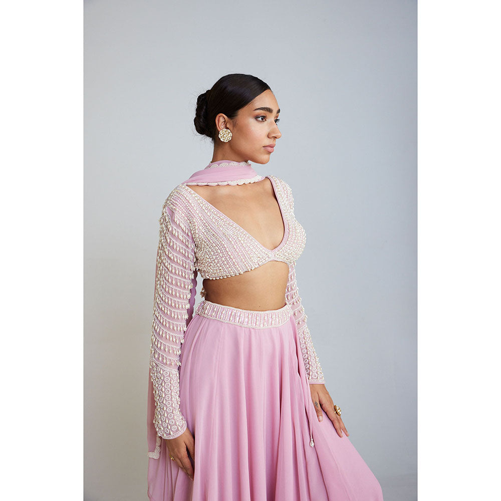 Vvani by Vani Vats Pearl Embellished Blouse with Lehenga Palazzo And Dupatta (Set of 3)