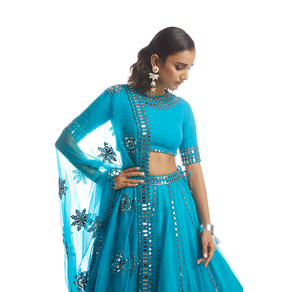 Vvani by Vani Vats Turquoise Blue Blouse with Lehenga & Dupatta (Set of 3)