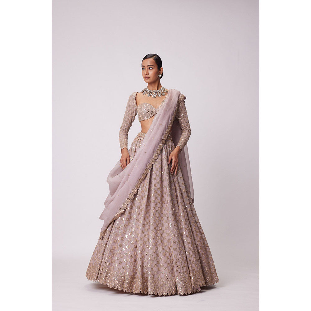Vvani by Vani Vats Pink Embroidered Lehenga with Blouse and Dupatta (Set of 3)