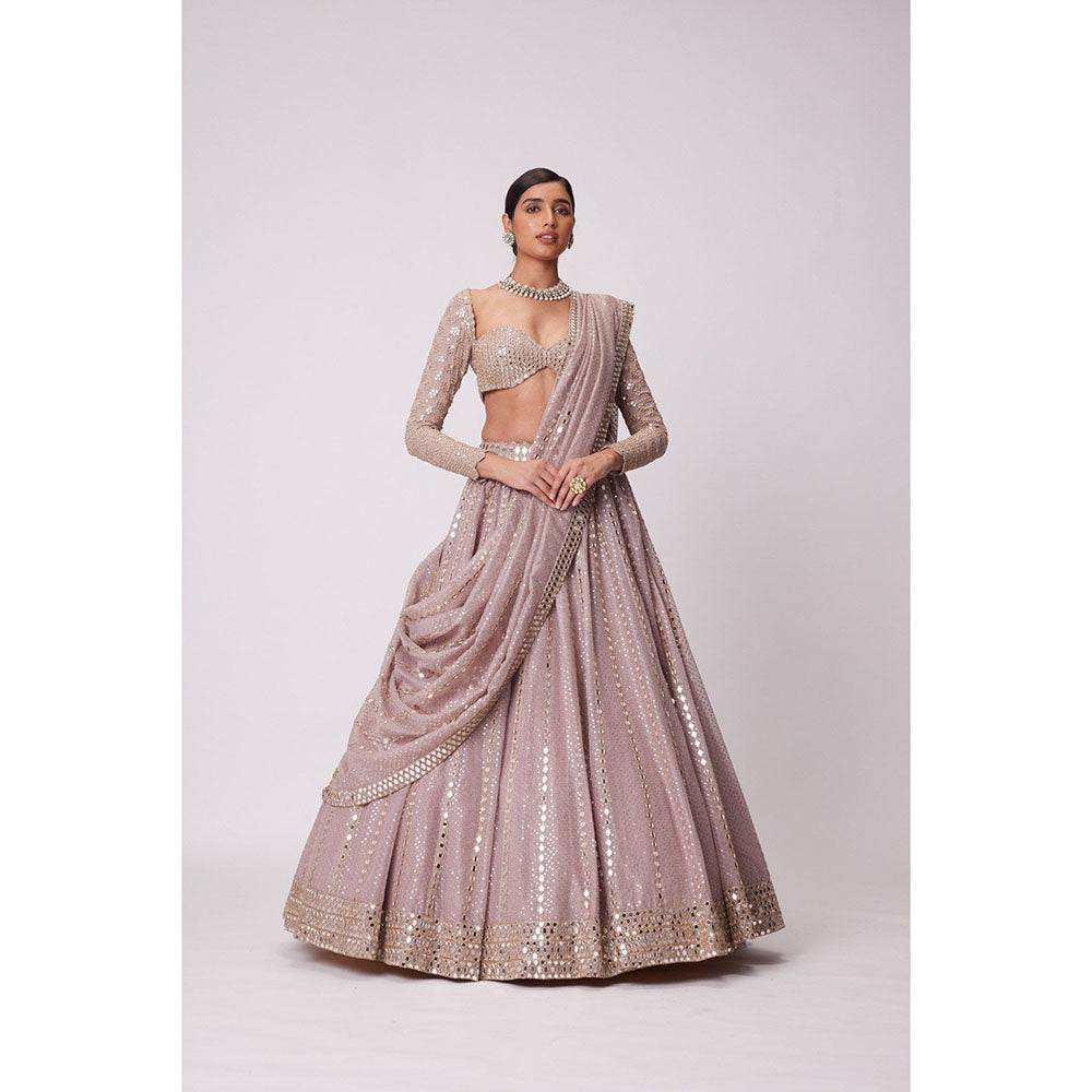 Vvani by Vani Vats Pink Mirror Lehenga with Blouse and Dupatta (Set of 3)
